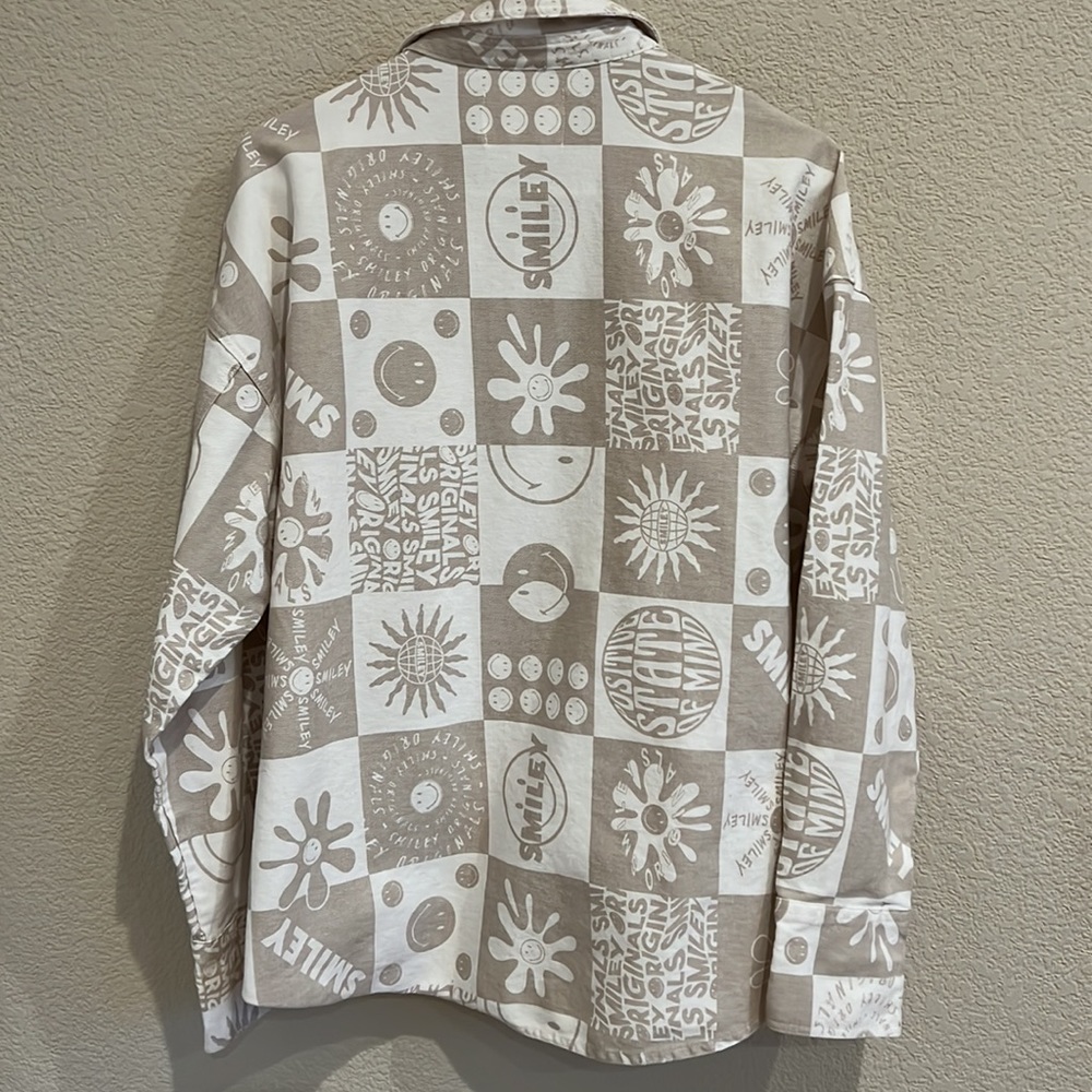 Smiley x H&M long sleeve oversized shacket size xs, hippie, boho, neutral - Picture 9 of 14